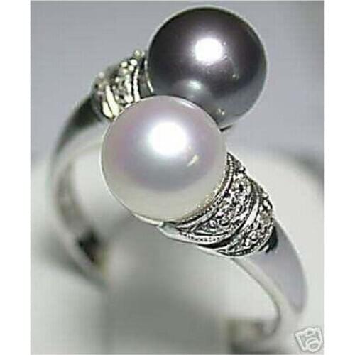 Wholesale FREE SIPP>>Hot Sell! Real Black White Freshwater Pearl Silver Ring