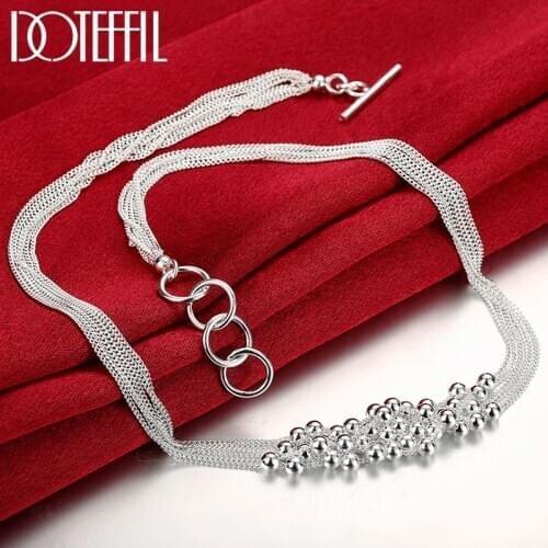 DOTEFFIL 925 Sterling Silver Smooth Grape Beads Multi-Chain Necklace For Women Fashion Wedding Engagement Party Charm Jewelry