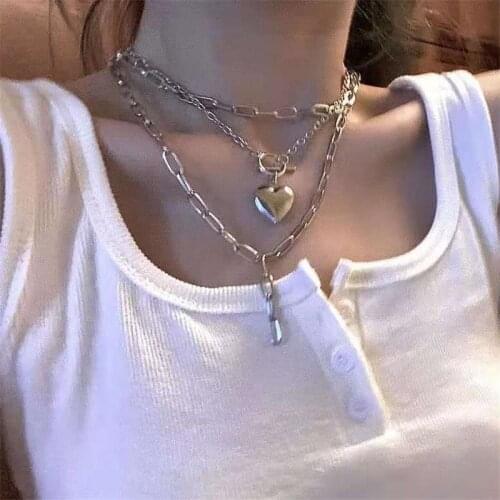 Stainless Steel New Goth Punk Photo Frame Heart Necklaces For Women Layered Chokers Necklace Collier Femme Collar Alloy di205