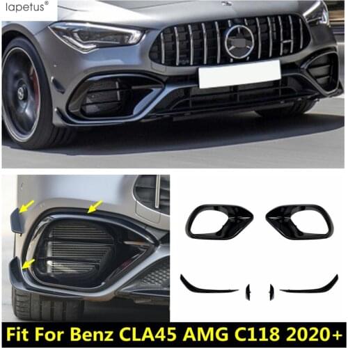 For Mercedes Benz CLA45 AMG C118 2020 2021 Front Bumper Spoiler Air Knife Fog Light Cover Kit Trim Black Exterior Accessories