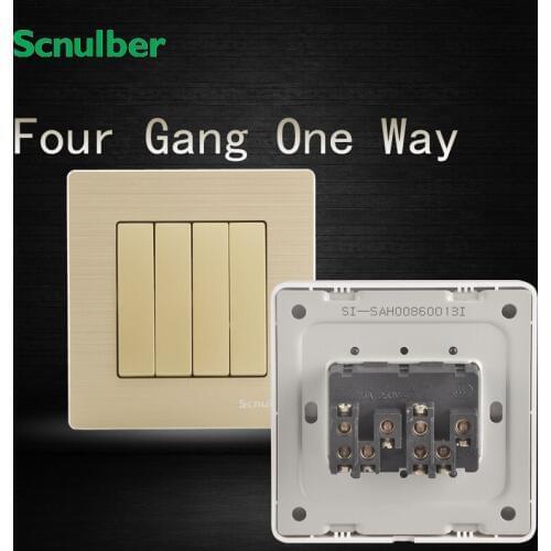 250v plastic 16A luxury champagne four 4 gang one 1 way wall switch