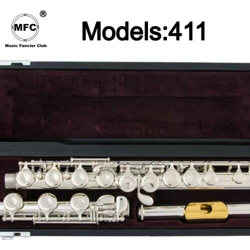 Music Fancier Club Professional Flute 411 Silver Plated Flute Gold Plated Lip Plate B Leg Open Close Holes 17 E Key