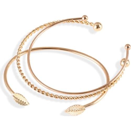 Simple Three Pieces Rose Gold Leaf Metal Open Charm Bracelet Bangles for women Jewelry Gift Armband Accessories Dropshipping