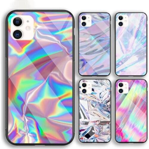 Rainbow Iridescent Holographic Phone Case For Iphone 6 6s 7 8 Plus XR X XS XSmax 11 12 Pro Mini Max Tempered Glass