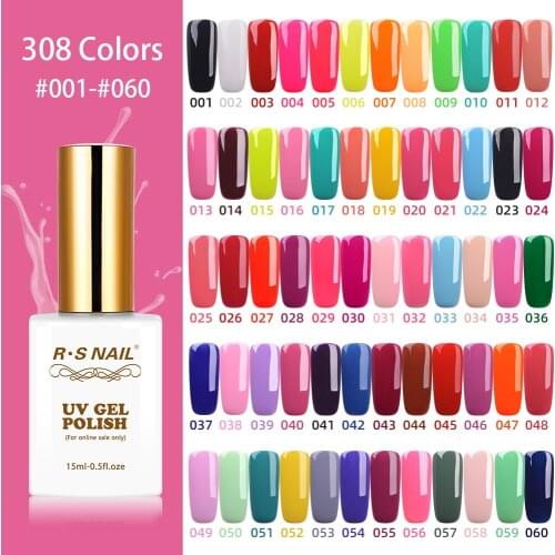 RS NAIL 15ml UV Led Nail Gel Polish Set 308 Colors Gel Varnish Fashion Nail Art Lacquer Paint Soak Off Hybrid Varnishes #001-060
