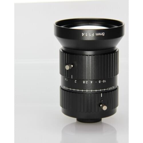 Shenzhen SMTSEC Camera Machine Vision Lens 1.1" EFL=8mm Low distortion lens F#1.4 HFOV=84.8 Degree 20MP resolution lens C mount