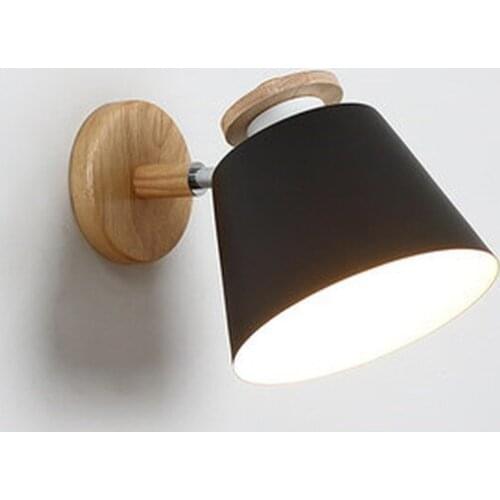 Nordic Adjustable LED Wall Lights For Bedroom Wooden E27 Reading Wall Sconce Wall Mounted Metal Bedside Lighting