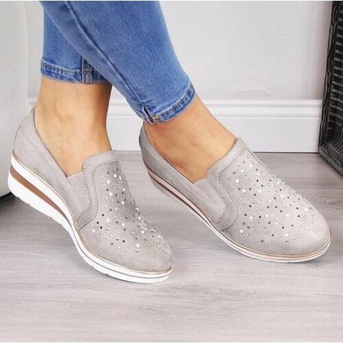 Women Slope Heel 2021 Single Shoes Fall Women Shoes Wedge Leather Mom Solid Color Casual Loafers Shoes Woman Feminino