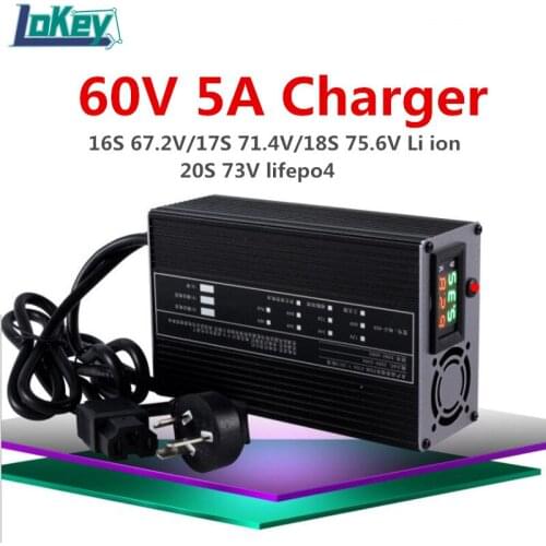 60V 5A Smart Charger 16S 67.2V 17S 71.4V 18S 75.6V Li ion 20S 73V Lifepo4 battery aluminum charger with LCD display screen