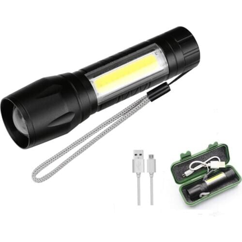USB Rechargeable Mini EDC Flashlight 3 Modes Zoomable COB Flashlight