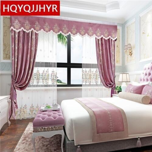 Top luxury pink velvet Embroidered blackout curtains for Living Room Deluxe princess style high quality curtains for Bedroom