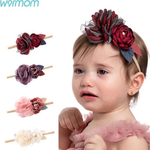 Warmom Simulation Fabric Lace Mesh Yarn Flower Nylon Childrens Headband Baby Hair Accessories