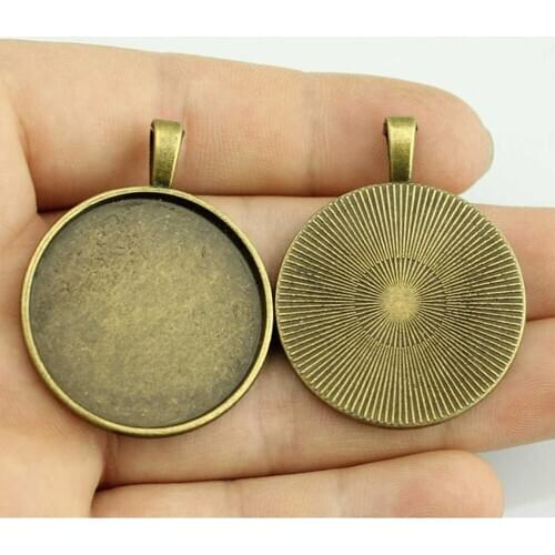 WYSIWYG 4pcs 30mm Inner Size Rhodium Color Antique Bronze Color Zinc Alloy Cameo Cabochon Base Setting Pendant Tray Blank