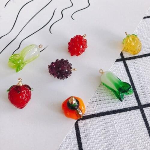 DIY jewelry accessories wholesale summer pastoral style simulation three-dimensional fruit grape strawberry tomato glass pendant