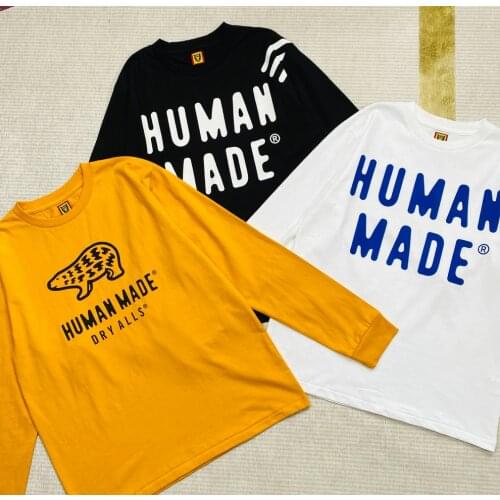 Human Made Yellow Long sleeve t shirt Men Women Harajuku tshirt T-shirt Streetwear Gym Clothing Punk Tees Top tshirts Clothes