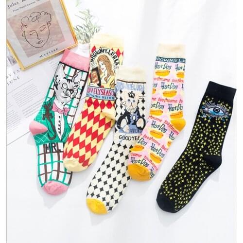 Women Socks Occident Fashion Colorful Print Socks Women with Mushroom Spring Woman Socks Cotton Calcetines Mujer Meias