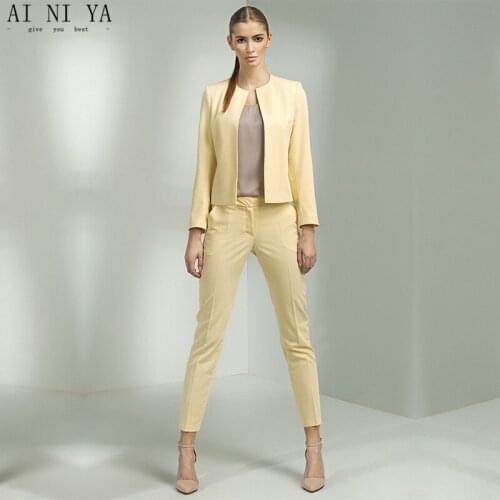 Jacket Pants Yellow Women Business Suits Office Uniform Designs Women Trouser Suit Female Formal Work Wear 2 Piece Slim Blazers