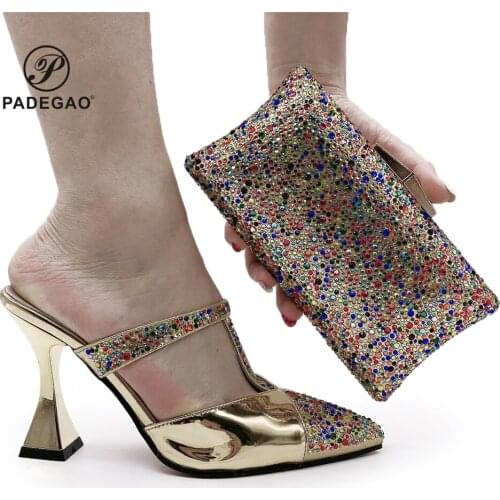 Gold italian shoes with matching bags 9CM african shoes and bags matching set for party blue italian shoes and bags set
