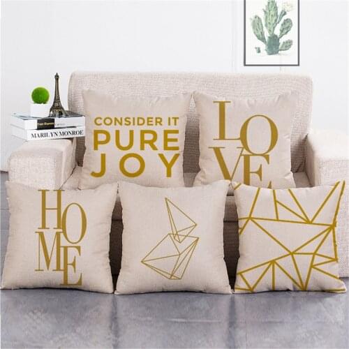 ZXZXOON Gold geometric letter love home textile decorative throw pillow case cover for sofa home decor capa de almofadas