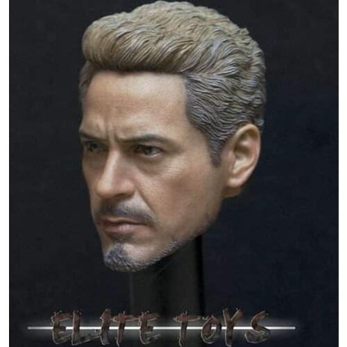 1/6 Robert Downey Jr Iron Tony Head Sculpt PVC Male Head Carving Fit 12'' Soldier Action Figure Dolls