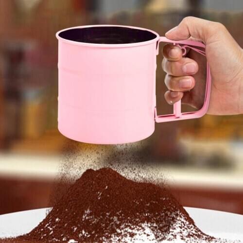 1 Pcs Pink Stainless Steel Flour Sieve Cup Handheld Manual Flour Powder Icing Sugar Sifter Cup Home Baking Kitchen Tool Knife
