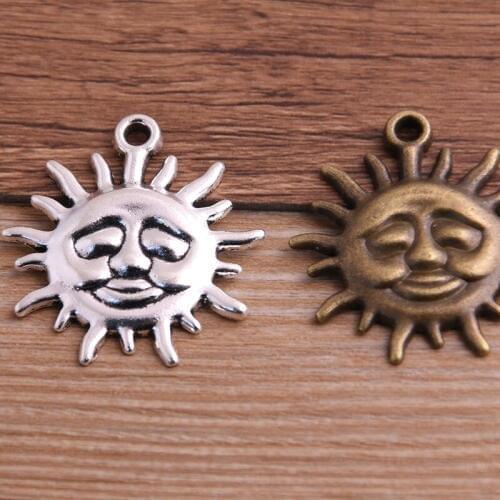 2pcs/lot 33*37mm Two Color Sun Sunburst Face Charms Pendants Jewelry Making Bracelet DIY Jewelry Finding