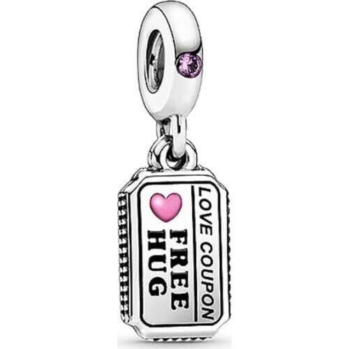 2020 New Original 925 Sterling Silver Bead Love Coupon Dangle Charm Pink Heart Fit Pandora Bracelet Bangle DIY Women Jewelry