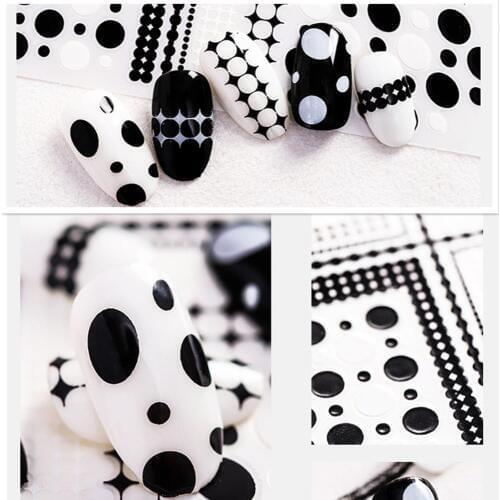 3d nail decals Newest WG-06 09 black dots design nail sticker Japan style rhinestones DIY nail decoration tips