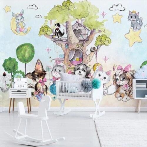 Milofi custom 3D wallpaper mural modern minimalist cartoon hand-painted cat children room background wall decoration wallpaper