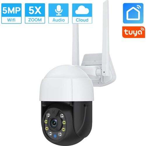 5MP Tuya Wifi Camera 5xDigital Zoom Waterproof Outdoor PTZ Camera AI Auto Tracking Human Detection Colorful Nightvision
