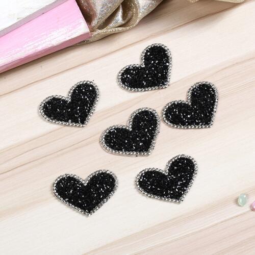 6pcs/lot Black Love Heart Melt Drilling Rhinestone Parches Ropa Iron-on Patches Transferts Thermocollants
