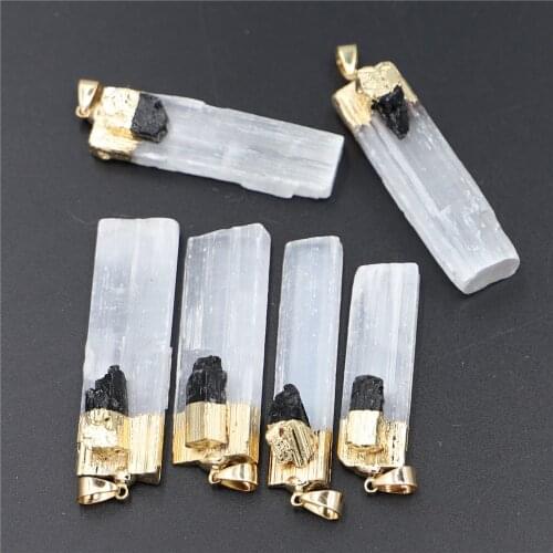 6PCS Natural Gems Chakra Stone Plaster Pillar Black Tourmaline Column Reiki Pendants Nickles for Women Jewelry Making Wholesale