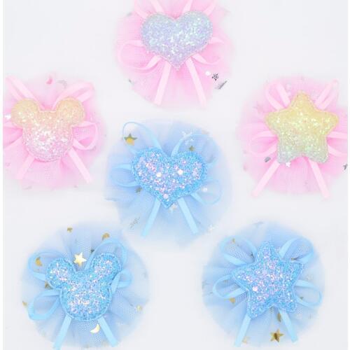 65mm Shiny Sequins Mouse Star Heart Patches Stick-on Round Mesh Pads Appliques for DIY Baby Clothes Shoes Hat Headwear Decor G82