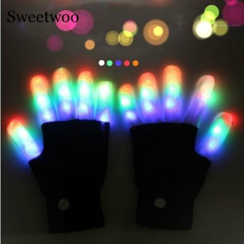 7 Color LED Light Gloves Knitted Full Finger Lighting Flashing Glow Mittens Women Men Halloween Christmas Party Stage Gloves