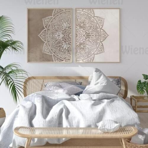 Abstract Canvas Poster Original Beige Taupe Gradient Mandala Wall Art Print Boho Deco Painting Living Room Bedroom Decoration