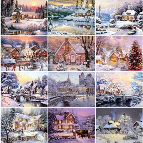 EverShine Full Square Drill Diamond Embroidery Winter Picture Rhinestones 5D Diamond Painting House Mosaic Kits Scenery Wall Art