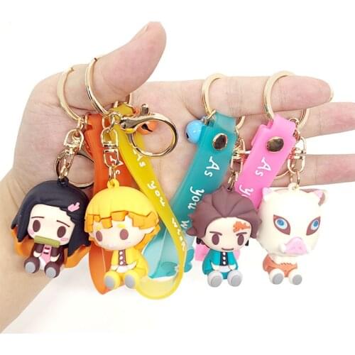 Anime Demon Slayer Kimetsu No Yaiba Kamado Tanjirou Nezuko Keychain Cartoon Sitting Doll Keychain Car Key Ring Bag Pendant Gift