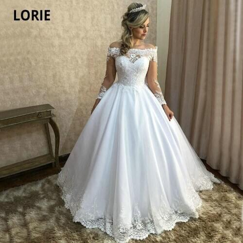 LORIE Off the Shoulder Long Sleeve Ball Gown Wedding Dresses Lace 2019 Back Lacing Bridal Gowns Princess Party Dress Plus Size