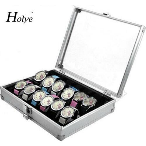 Free Shipping 12 Slots Wrist Watch Display Box Storage Holder Organizer Watch Display Square Box Aluminium Hot Worldwide10
