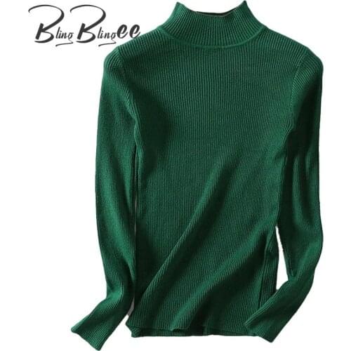 BlingBlingee Rib Knitted Sweater Women Autumn Winter Christmas Jumper Long Sleeve Turtleneck Casual Slim Ladies Pullovers
