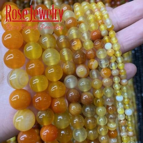 Natural Stone Orange Striped Onyx Agates Beads Round Loose Beads 15" Strand 4 6 8 10 12MM For Jewelry Making DIY Bracelet 15"