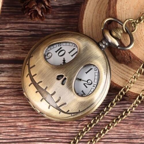 Tim Burton The Nightmare Before Christmas Quartz Pocket Watch Frog Big Eyes Jack Skellington Pendant Retro Bronze Clock Gifts