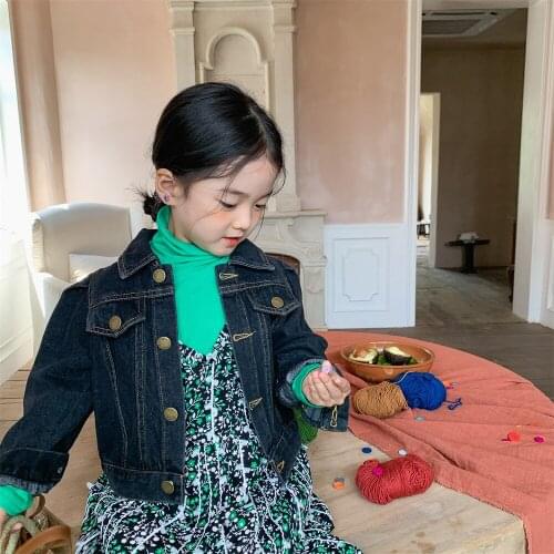 Childrens coat autumn 2021 new girls' long sleeved denim top Korean childrens clothing childrens clothing