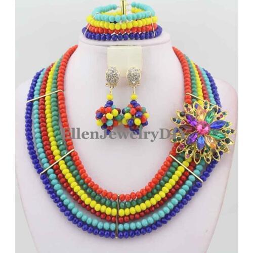 Exclusive African Beads Jewelry Set Handmade Wedding Jewelry Set for bridal Christmas Jewelry colourful crystal Gift W11353