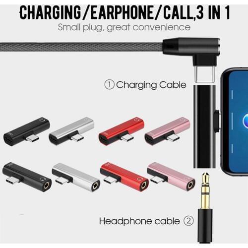 FFFAS 2 in 1 Type-C Charging Female AUX 3.5mm Female Turn Type-C Male Vertical Connect Adapter OTG Converter for Huawei P10