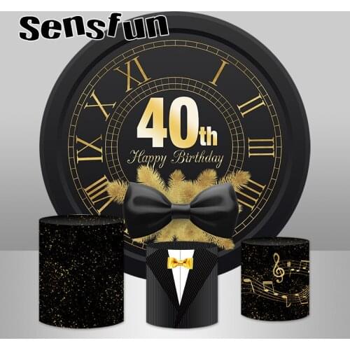 Sensfun Round Circle Black Gold Man Photography Backgrounds For Adult Mens Tie 40th Birthday Party Backdrop Photo Studio Custom