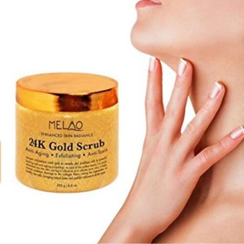 MELAO 24K Gold Body & Facial Scrub,Anti Aging Face and Body Scrub Formula Helps Bringing Youthful Radiance 250g