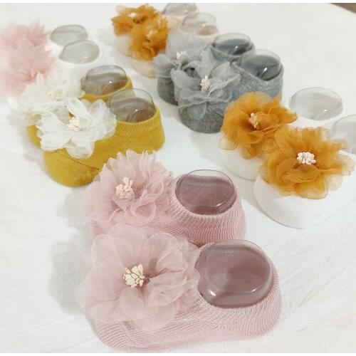 Sweet 3D Flowers Design Newborn Baby Socks Cotton Knit Infant Kids Boat Socks for Girls Non-slip Sock for Children Shoes Socks