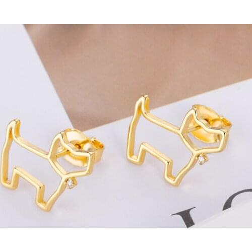 Minimalist Hollow Gold Stud Earrings For Women Cute Small Dog Puppy Ear Piercing Stud Earring Korean Fashion Jewelry Girls Gift