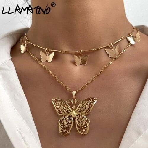 Fashion Multi-layer Metal Butterfly Clavicle Necklace For Women Vintage Punk Gold Color Chain Choker Necklaces New Jewelry Gift